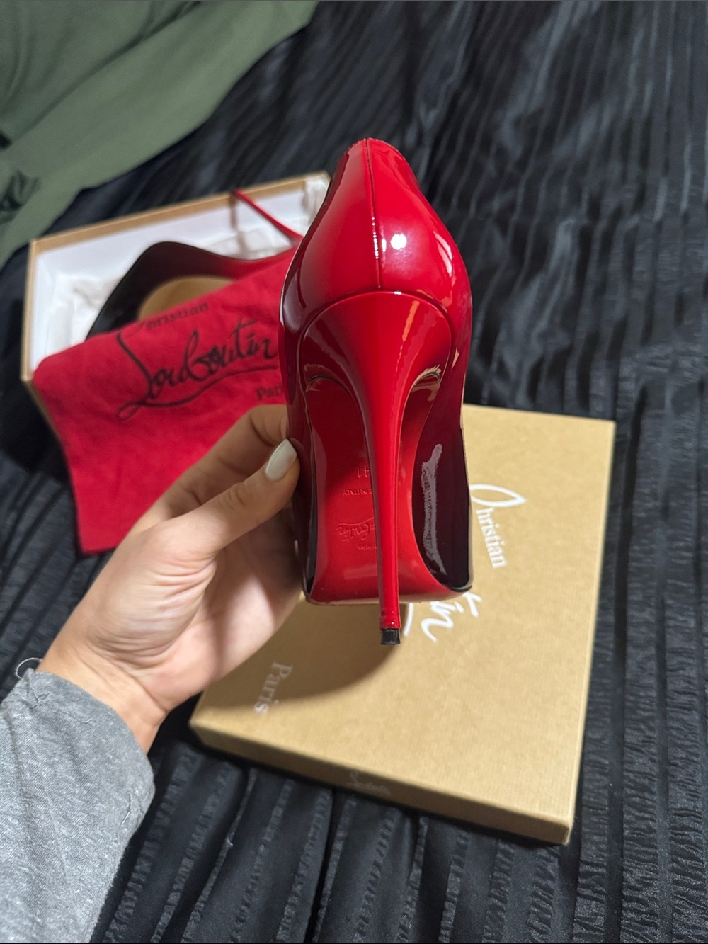 Christian Louboutin Two-Tone Patent Pumps in Red and Black - Picture 9 of 13